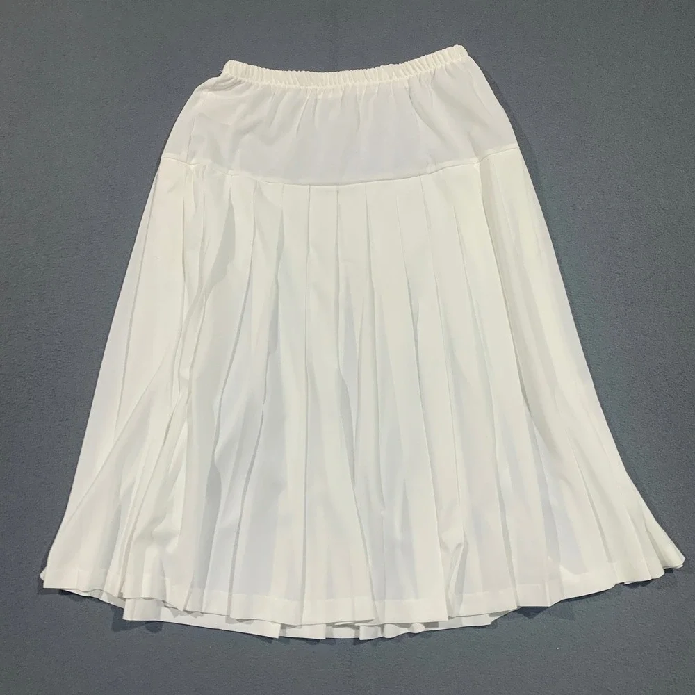 Vintage USA 2pc Womens White Pleated Skirt‎ Set With Blouse Sheer Lace Size 12